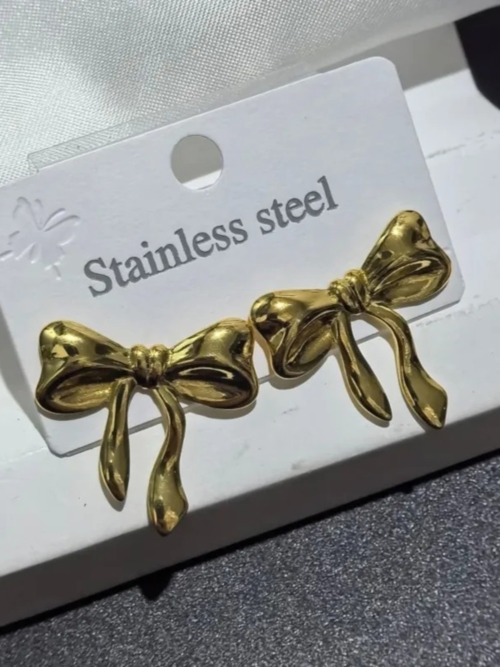 Gold Bow Stainless Steel Stud Earrings - Women Accessories